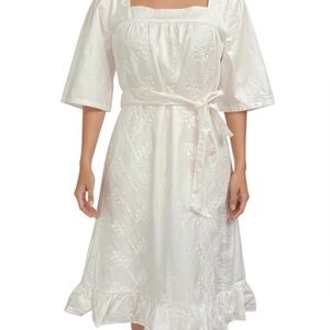 Julia Amory Embroidered Square Neck Cotton Dress Size XS Light Pink